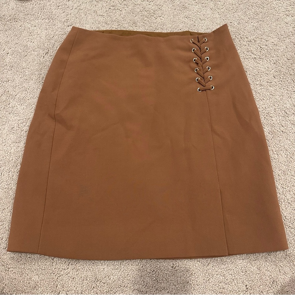 WHBM size 2 Tan Lace-Up A-Line Skirt